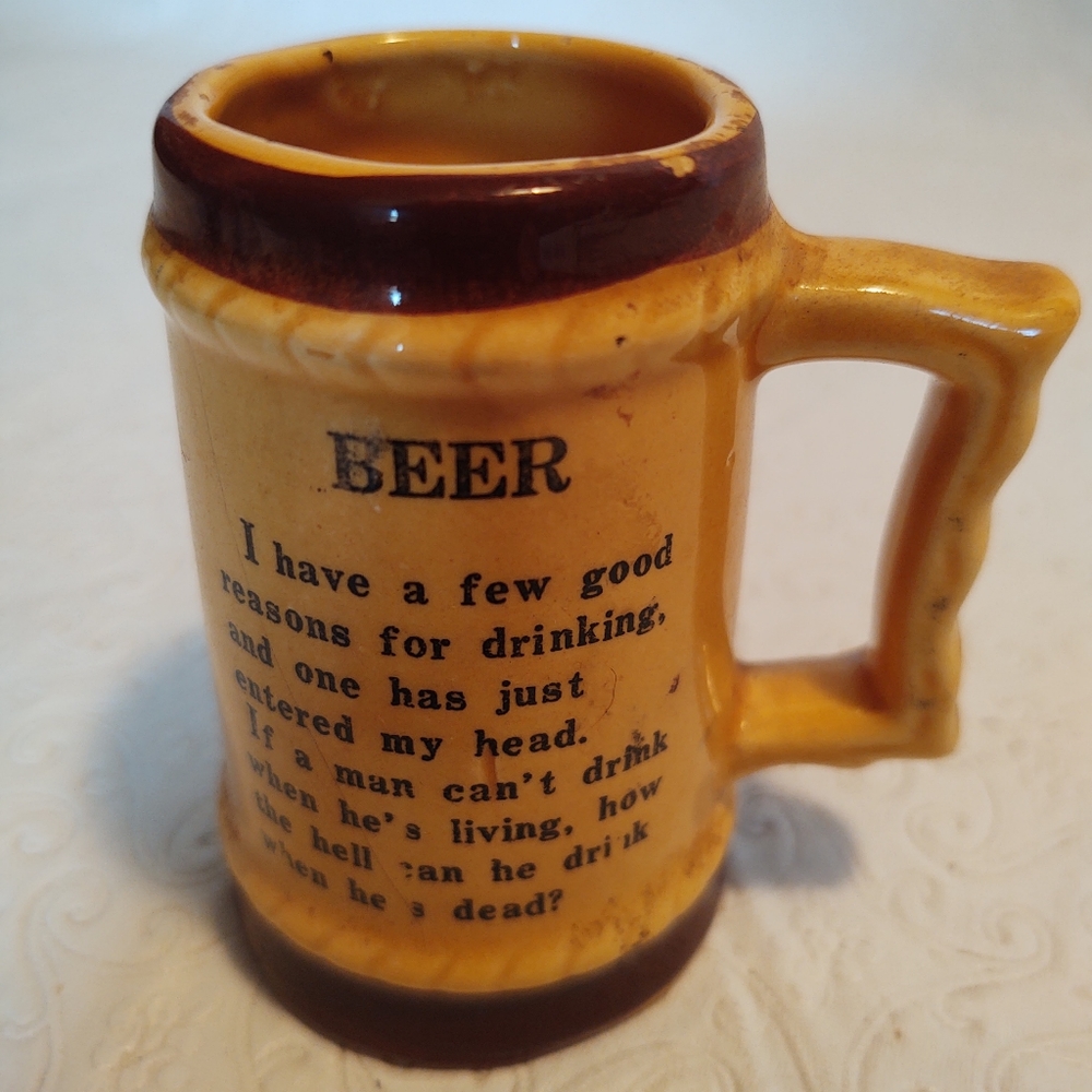 Rare Specialty Industries Porcelain Shot Mug With Bar Joke On Mini Beer Stein